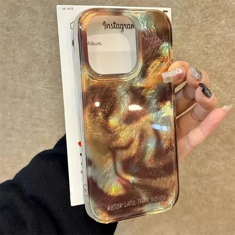 Korean Artistic Glitter Gradient Tinfoil Pattern Case for iPhone 17 Air 16 15 14 13 12 11 Pro Max Plus Retro Cover