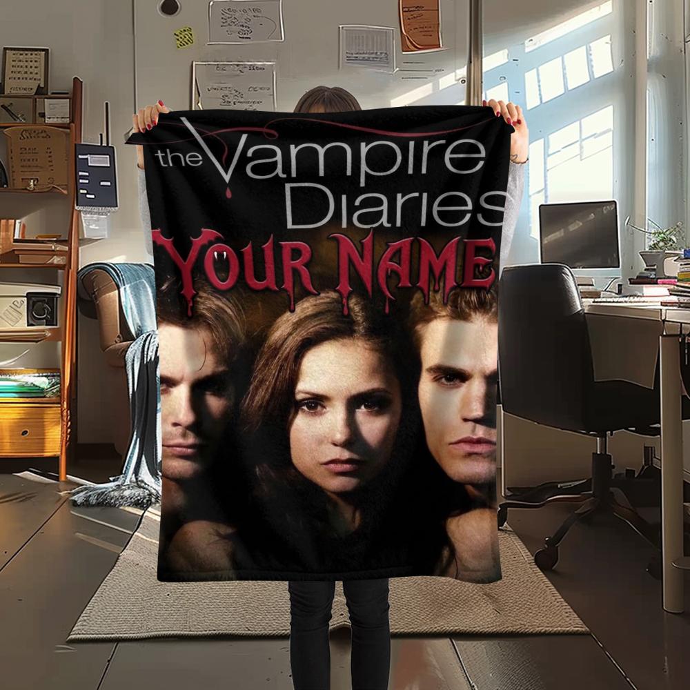 1PC Custom Name Vampire Diaries Patterned Flannel Blanket Suitable For All Seasons for Home Decor Warmth and Comfort Gifts Holiday Present