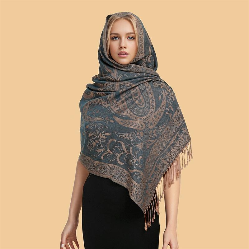 Autumn Winter New Luxury Cashmere Pashmina Shawl For Women Soft Warm Scarf Jacquard Tassel Printed Stole Wrap Elegant