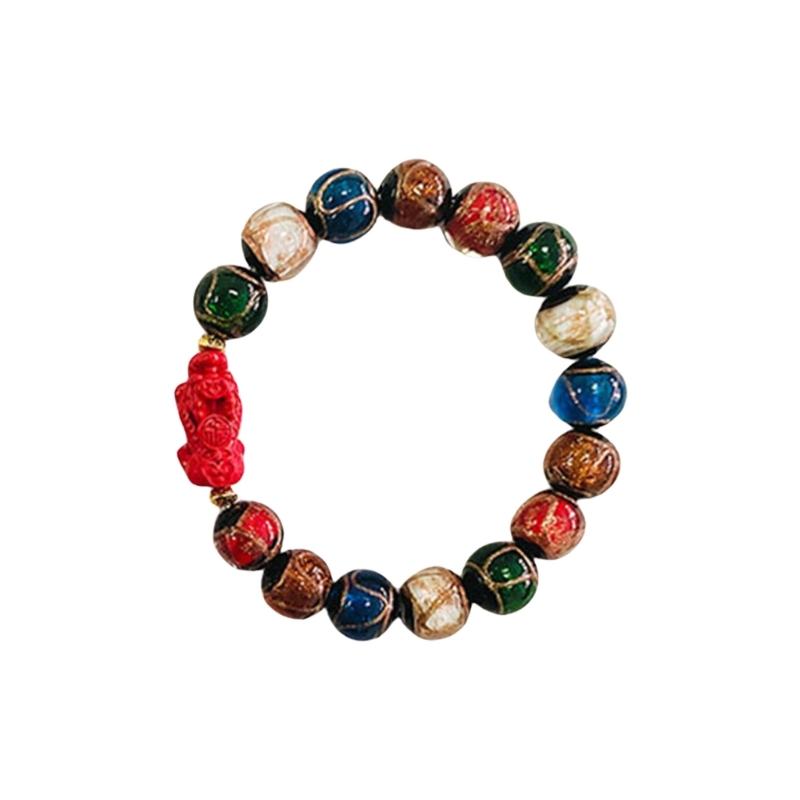 

Exquisite Animal Charm Bracelet Colorful Glass Bead Handchain Stylish Hand String Accessories for Wealth and Fortune 12mm