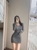 Korean-style fashionable V-neck long-sleeve dress for women, new winter slimming inner layer, sexy hip-hugging short skirt