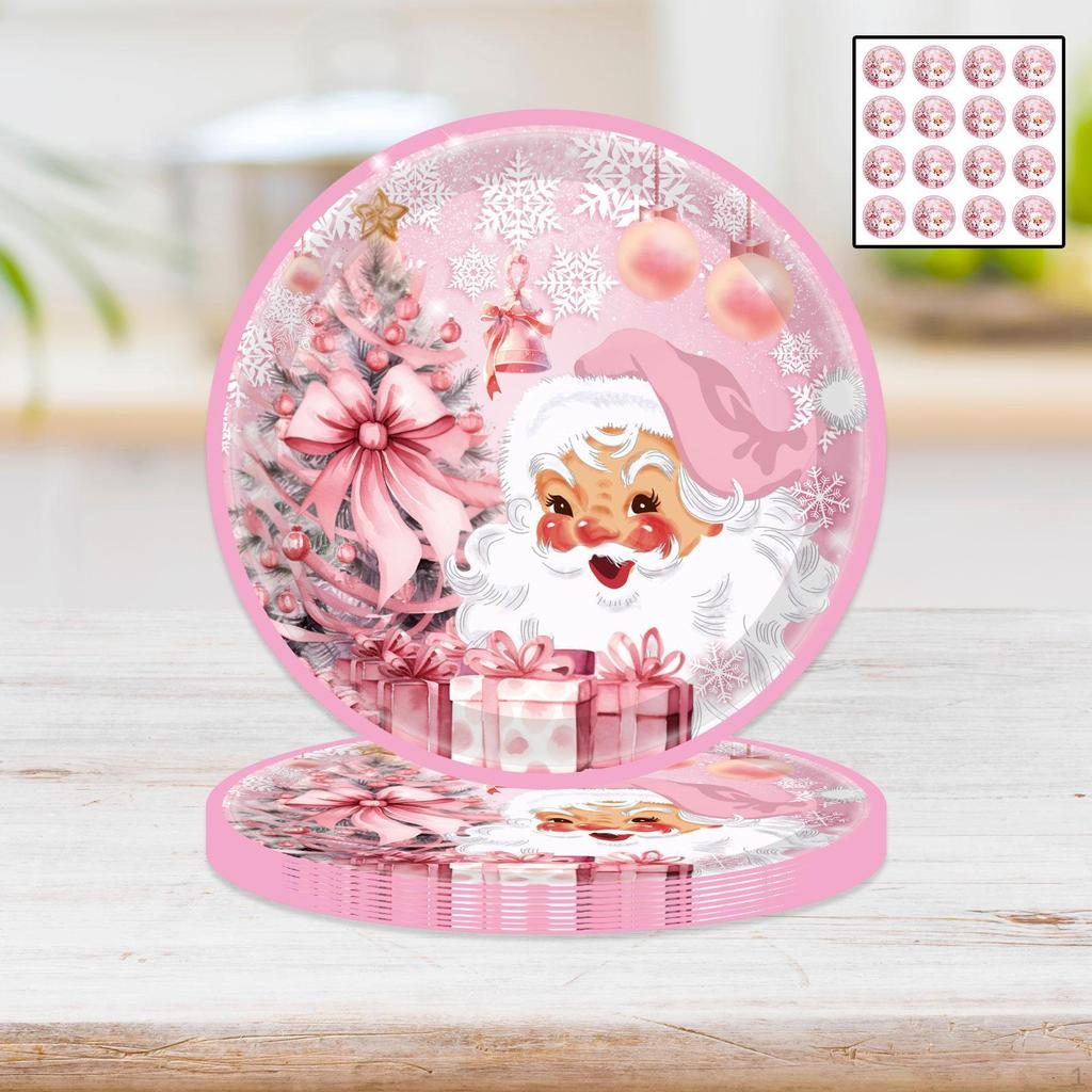 16 Stück Weihnachtsdekorationsplatten Rosa Zubehör Geschirr für Babyparty 7 Zoll