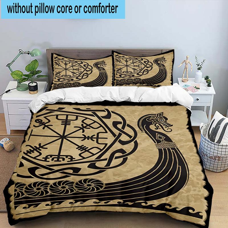 Viking Ship At Sea 3pcs Bedding,Including 1pc Duvet Cover And 2pcs Pillowcases Perfect for Christmas,Ideal for Bedroom, Dormitory