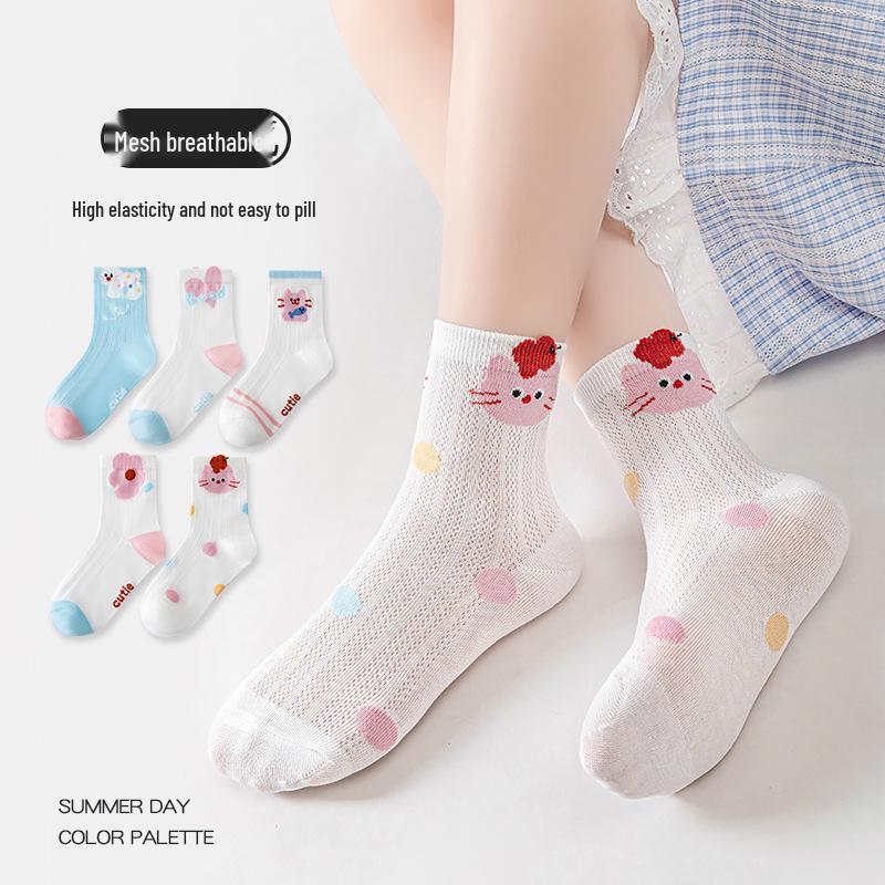 Kids' Spring-Summer Breathable Cartoon Cotton Mid-Calf Socks