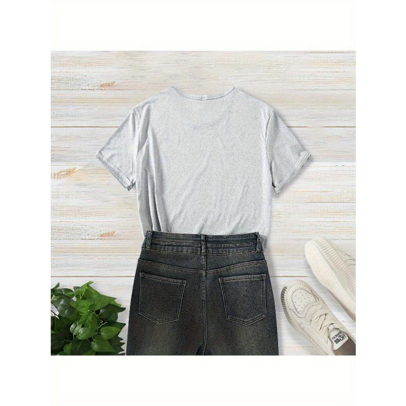European Size Hot, Summer Women's Short Sleeve T-Shirt with Heart Pattern Print, Comfortable Breathable Fabric, Casual Sporty Style