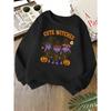 Kids Unisex Pink Crewneck Sweatshirt, Cute Witches Halloween Pumpkin Bat Spider Ghost Cartoon Print, Soft Sweatshirt for Boys Girls Over 4 Years Old