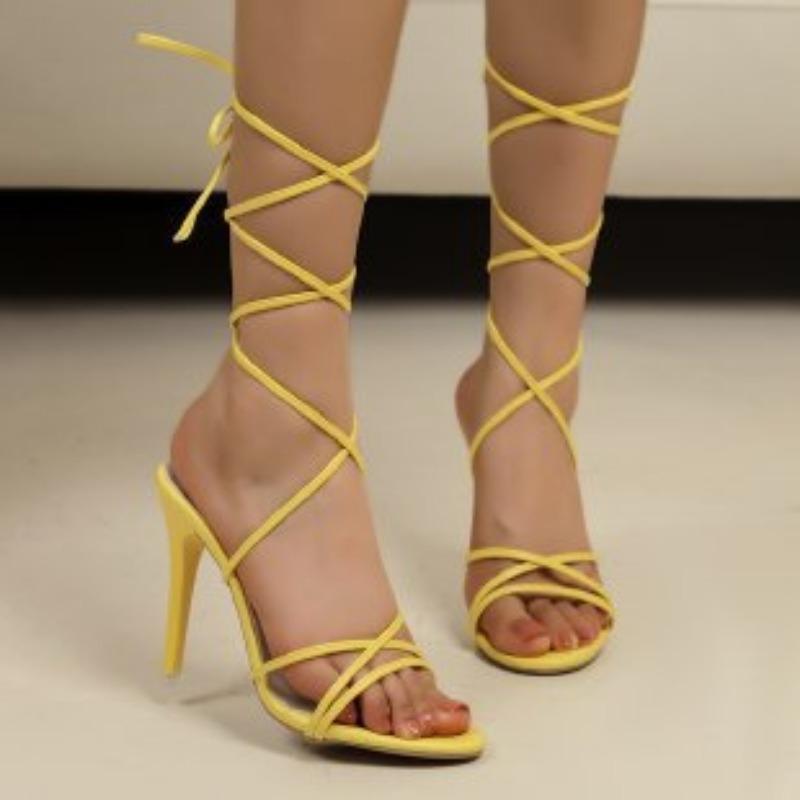 High-heeled Sandals with Ankle Straps Women's Round-toed Thin-heeled Slimming Fashion Shoes
