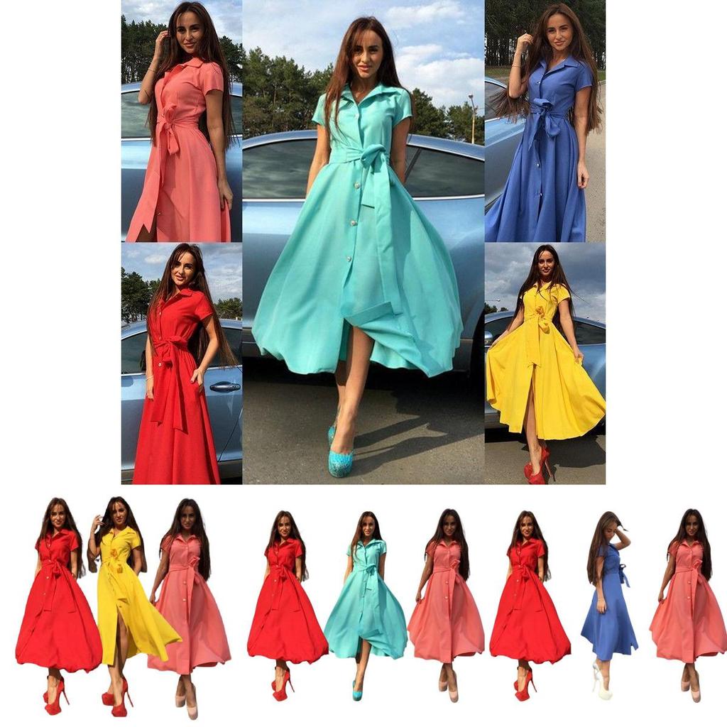 Elegante Abito Lungo da Donna con Opzioni Colorate in Tessuto Misto Cotone per l'Estate