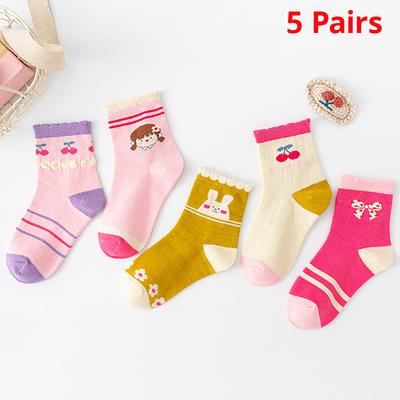 Lot de 5 paires Chaussettes de qualité Tricot Chaud Dessin Animé Fleur Rose Pour Enfants Filles Chaussettes Nouvel An Chaussettes Courtes Enfants Femmes