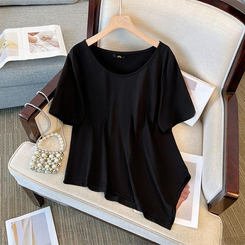 

Плюс Размер Женский Летний Новый Однотонный Простой Нерегулярный Короткий Рукав Свободный Топ 2XL чёрный