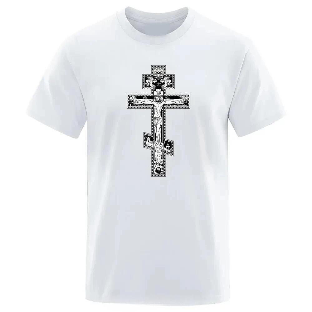 """Gotisk Mörk Stil Ortodox Kors Jesus Ängel" Grafisk T-shirt för Unisex Herrmode Avslappnad Lös Kortärmad Rundhalsad"""