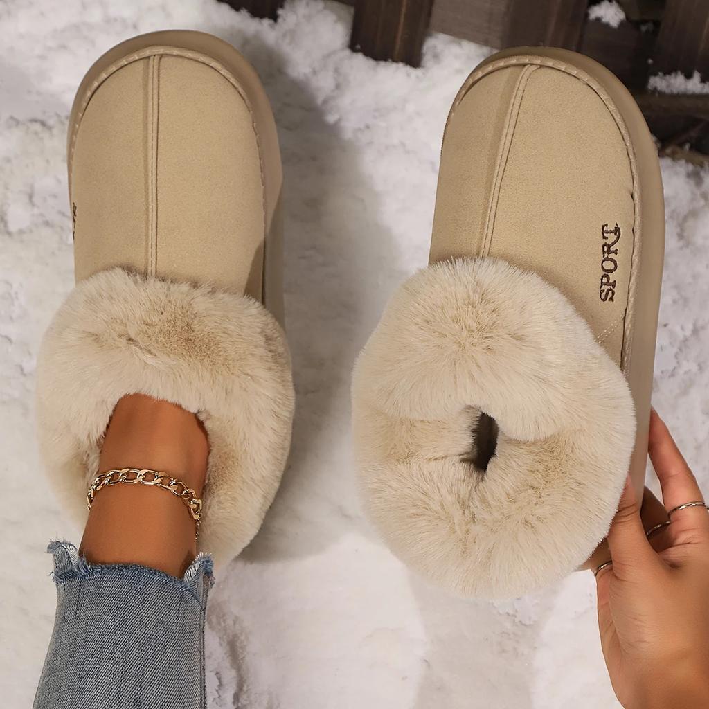 Anti-slip Thick Plush Snow Boots Women Faux Suede Platform Fur Winter Boots Woman Slip On Warm Cotton Padded Shoes Female 45