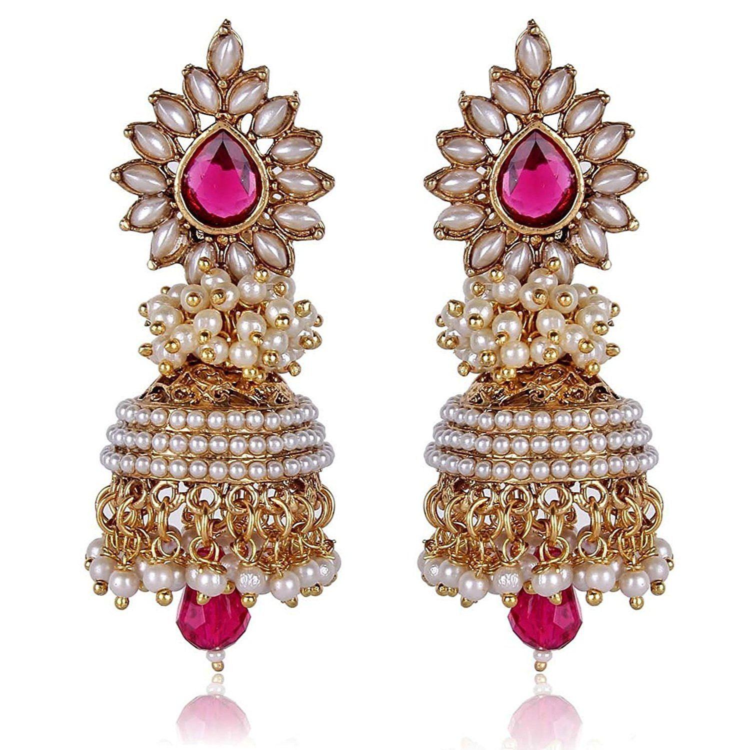 Стильные традиционные серьги-джумки с жемчугом для женщин