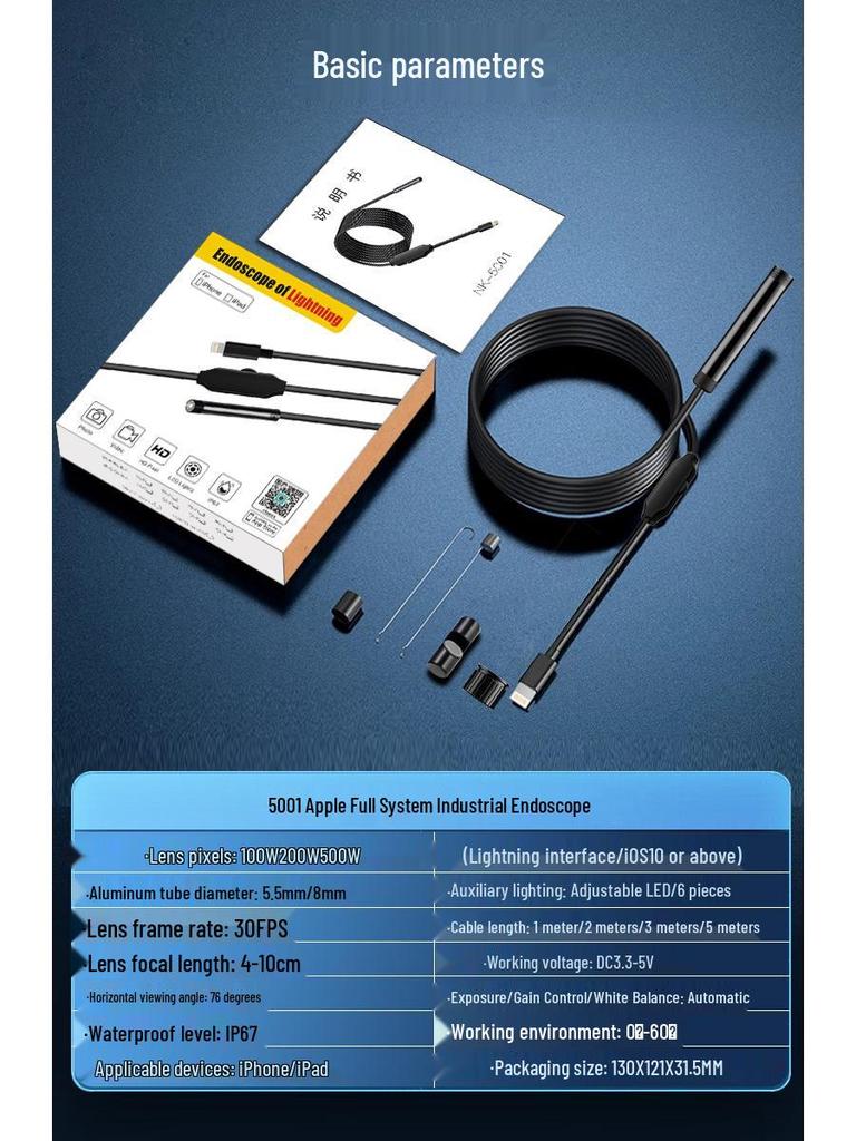 Apple & Android-Compatible Waterproof HD Endoscope Camera