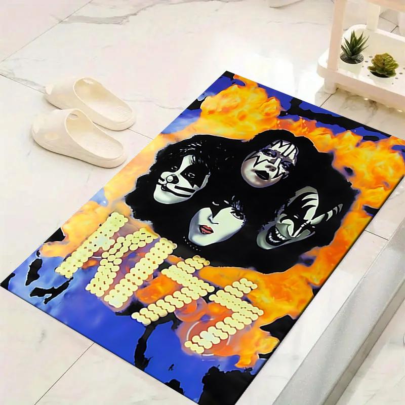 1Pc Kiss Band Fire Performance Rug, Office Carpet Indoor Outdoor Doormat, Non-Slip, Comfortable, Living, Christmas Halloween, Xmas Gift G1150