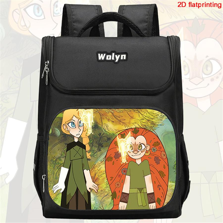 Schulrucksack mit mehreren Fächern, Geeignet für Jungen, Großer Cartoon-Wolfwalkers-Rucksack, Strapazierfähiger Kinderrucksack für 6-10