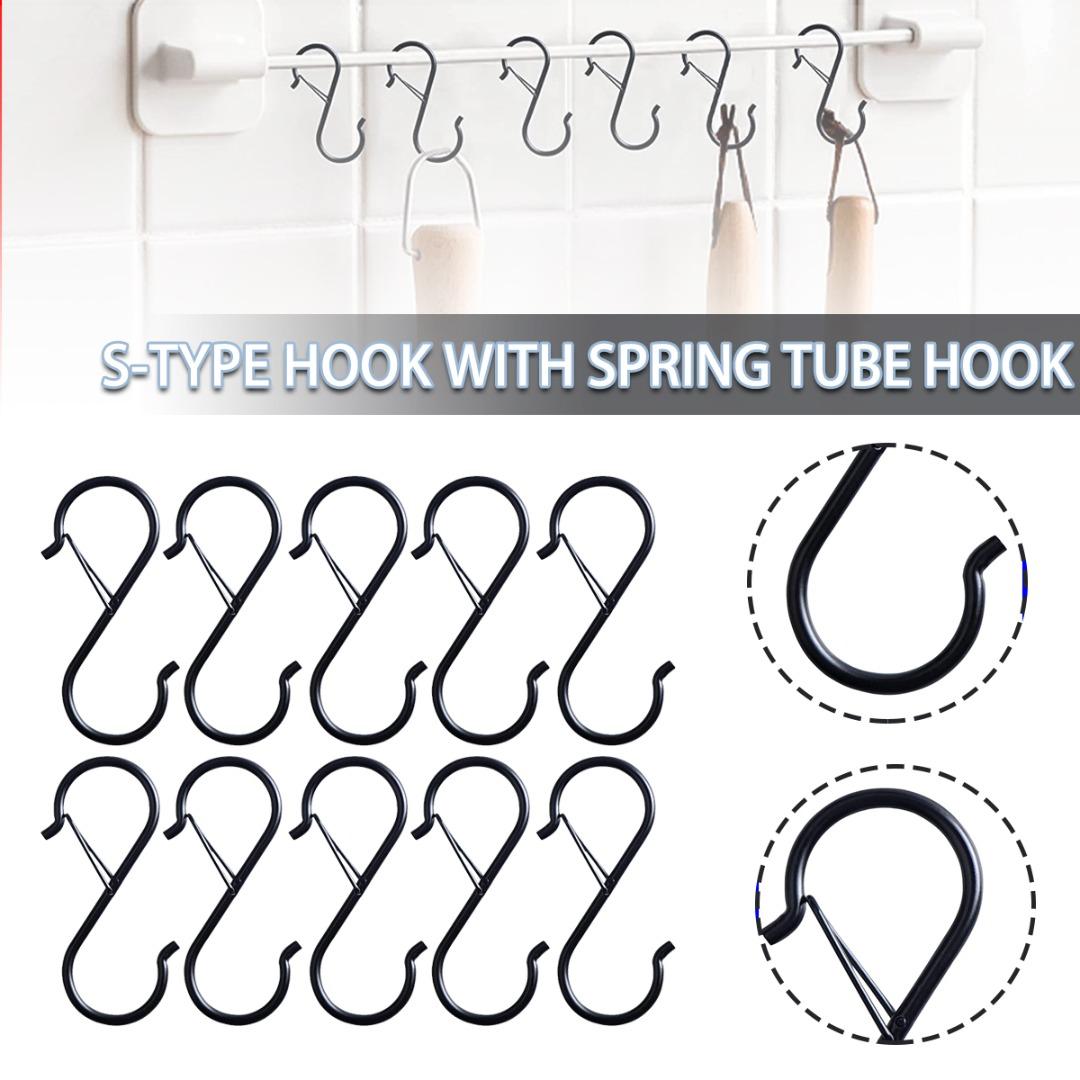 

PDTO 10 шт. S-образный крючок с пружиной и круглым трубчатым крючком для подвешивания