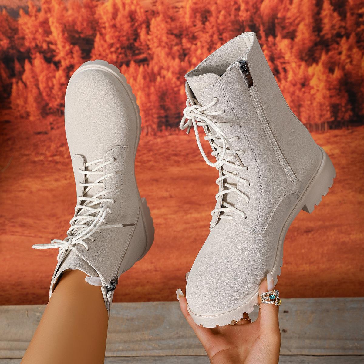 

Large size women s boots 2025 new retro short boots women s thick heel round head Martin boots side zipper British style women s shoes 36 білий