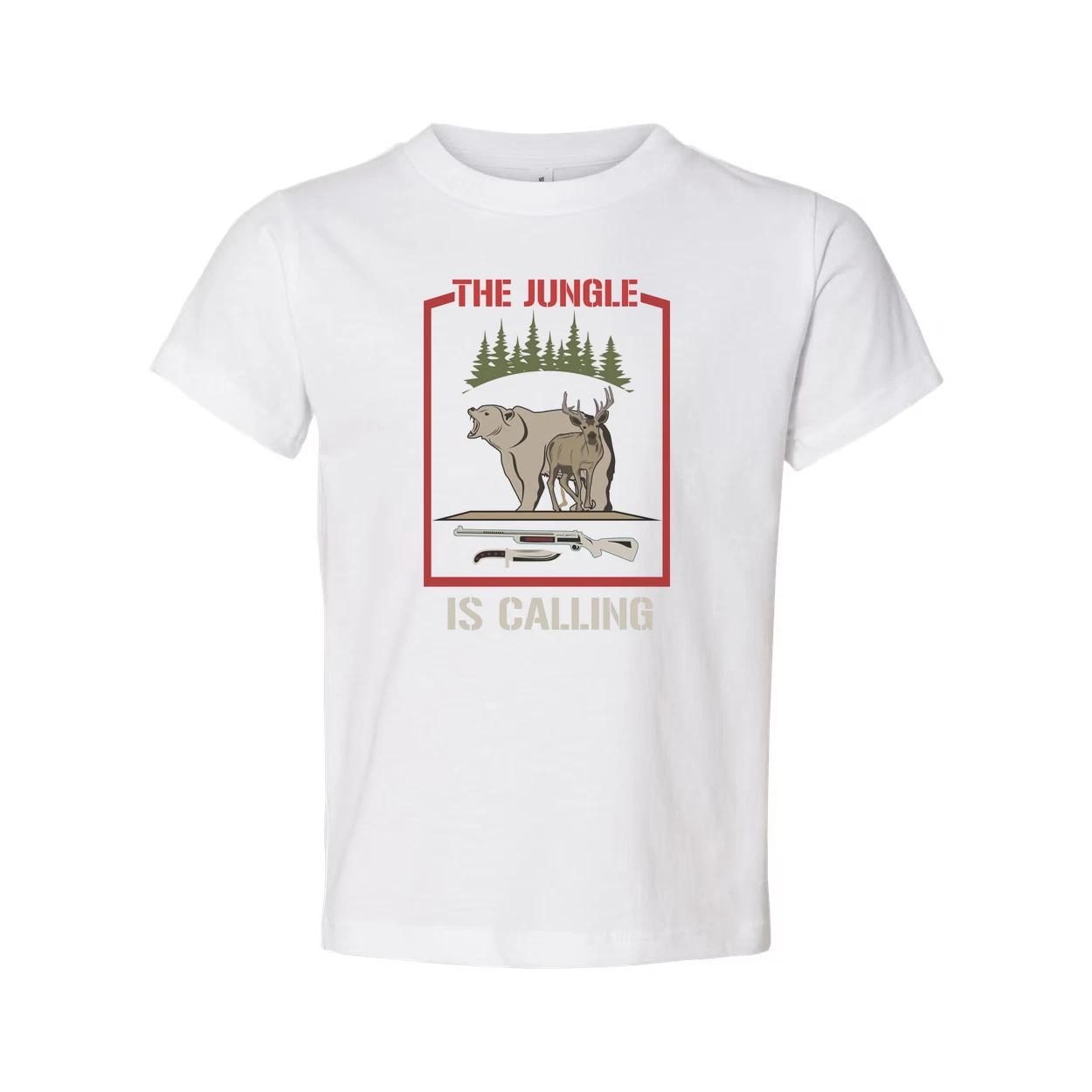 

Unisex Hunting T Shirt With Jungle Scene And Forest Border Bear And Deer Illustr 2XL