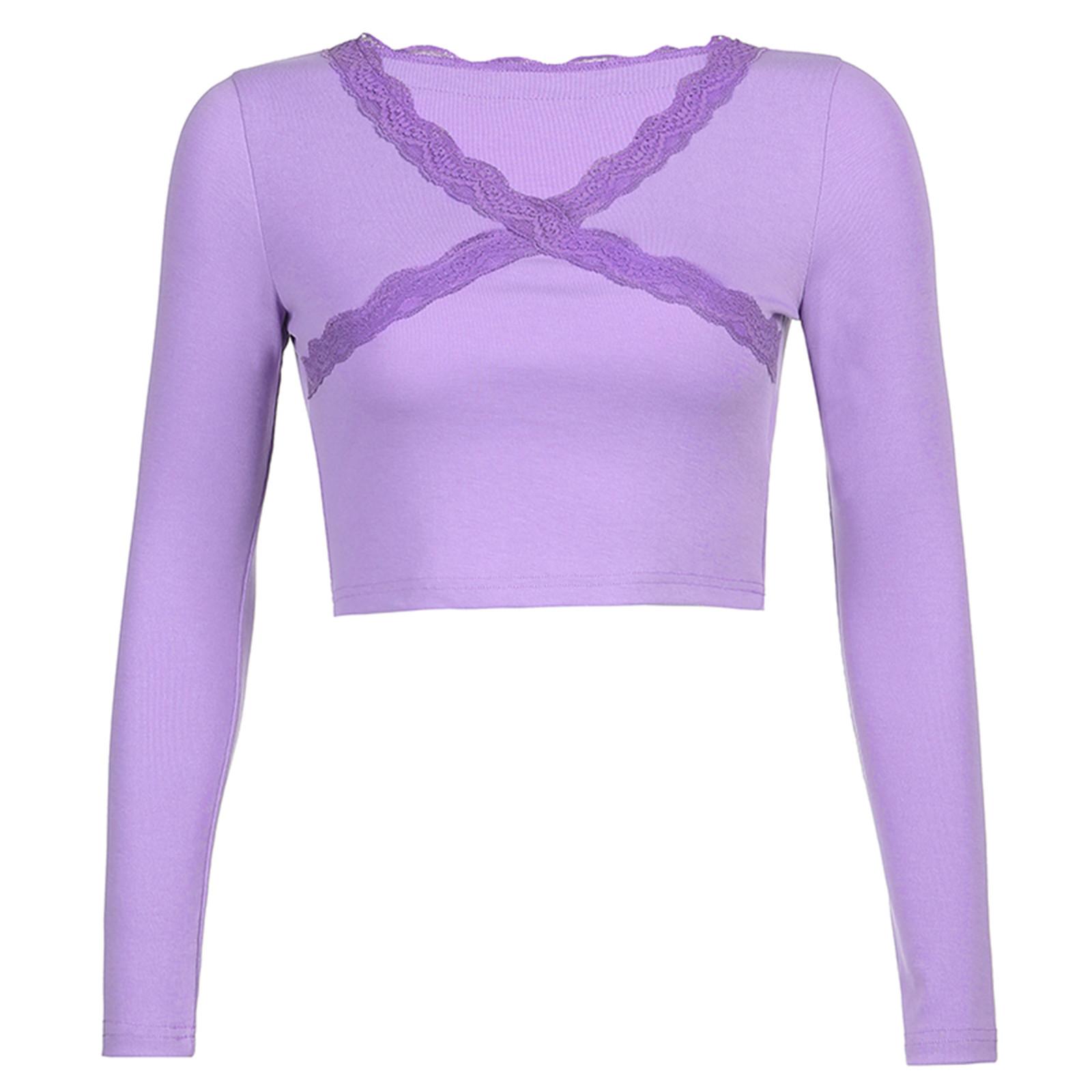 

(SU)Женская футболка с V-образным вырезом, тонкая крестовая кружевная сплошная цветная основа с длинным рукавом, футболка, топ, блузка