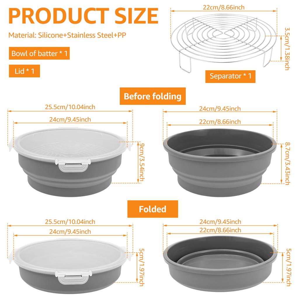 Foldable Batter Bowl Silicone Breading Shaker Bowl with Lid Breadcrumb Mixing Bowl Breading Shaker Container for Cooking Camping