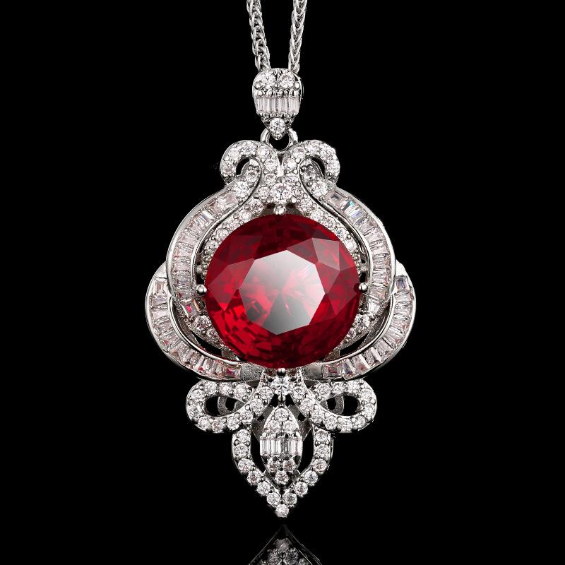 

Jewelry Copper Bottom Gold-Plated Simulation Red Corundum Compound Light Luxury Pendant Main Stone 16Mm