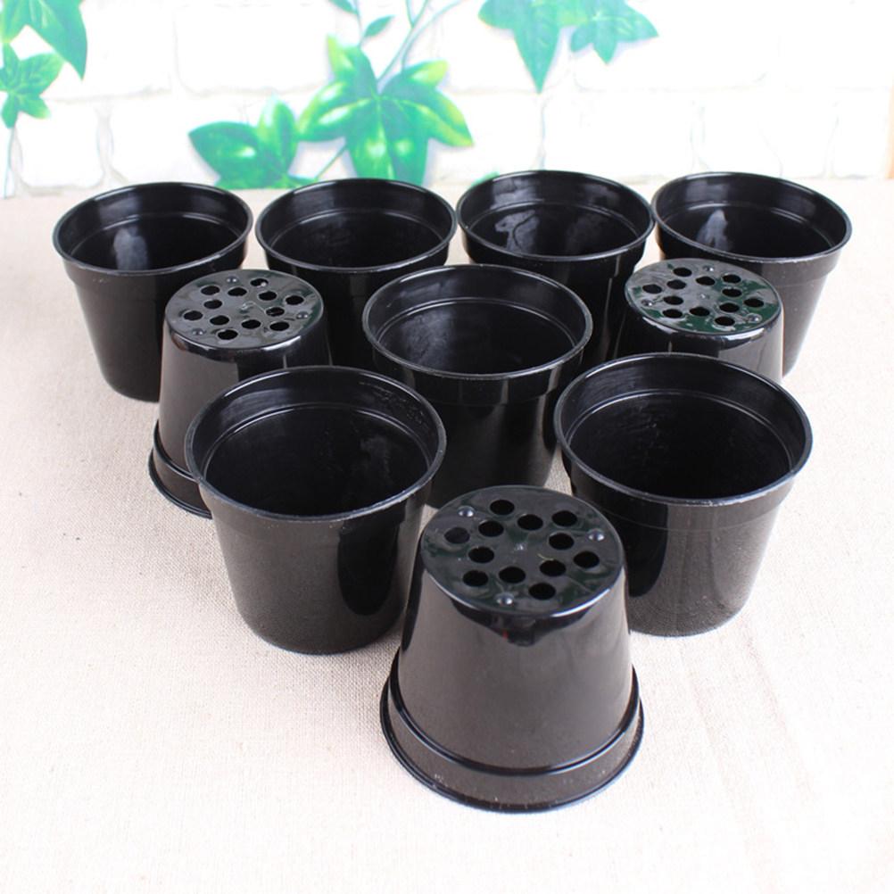 

5Pcs Black Plastic Garden Pots with Drainage Smooth Surface Thickening Chunky Basin for Succulent Plants School Activities Home 5pcs