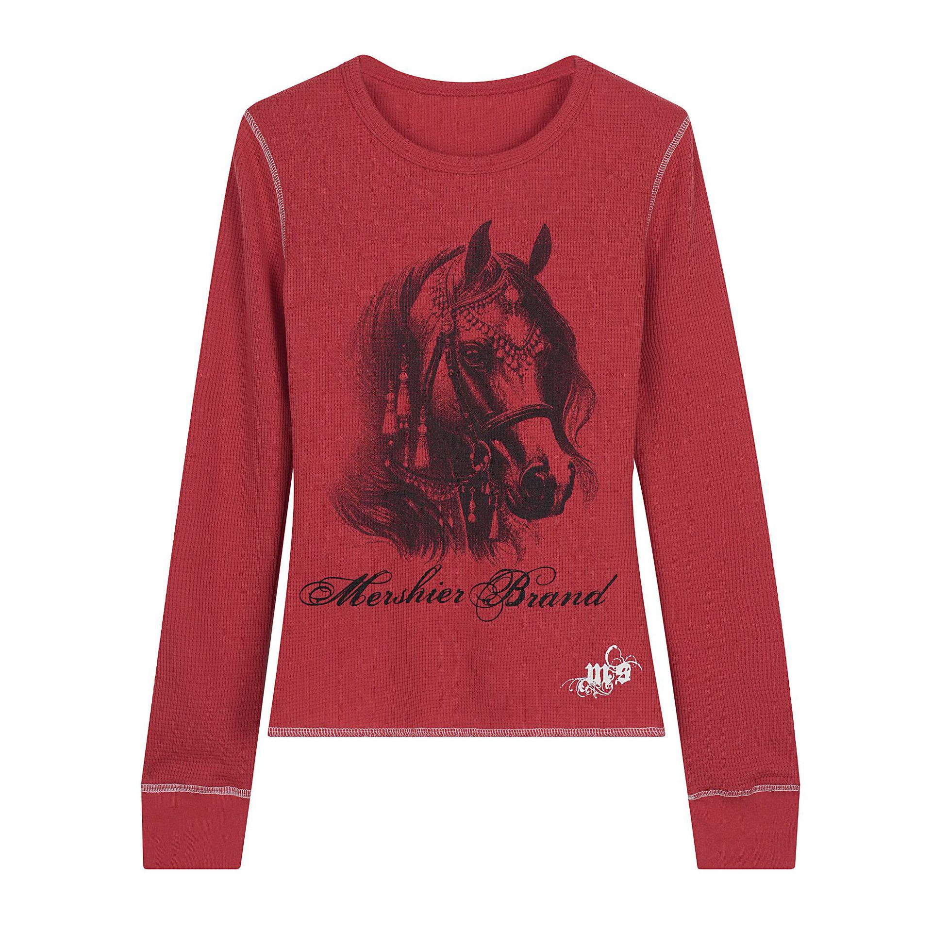 

Women s Year of the Horse Print Slim Fit Long Sleeve Waffle T-Shirt Medium красный
