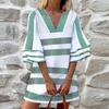TIFICY Women's Fashion Summer Spring Stripe Print 1/2 Sleeves V-Neck Loose Waistlinet Casual Dresses