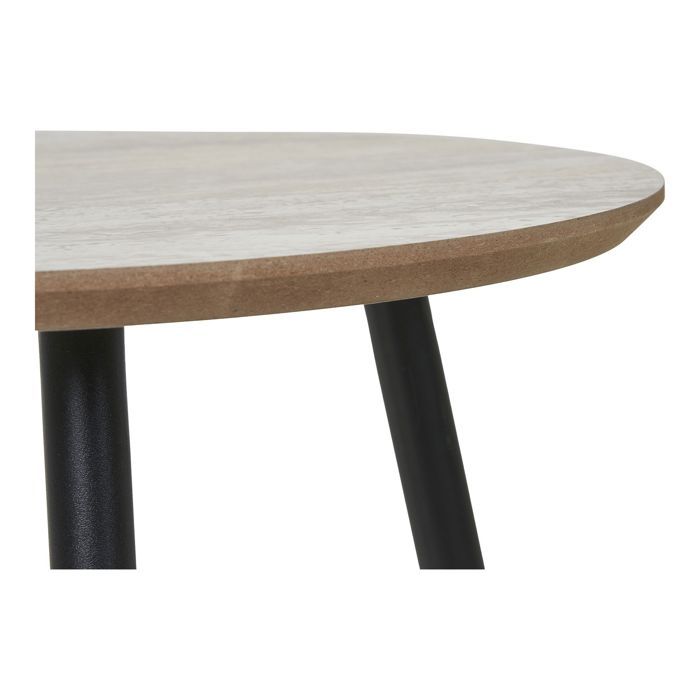 Table basse ronde 55x45 cm effet travertin et pieds noir