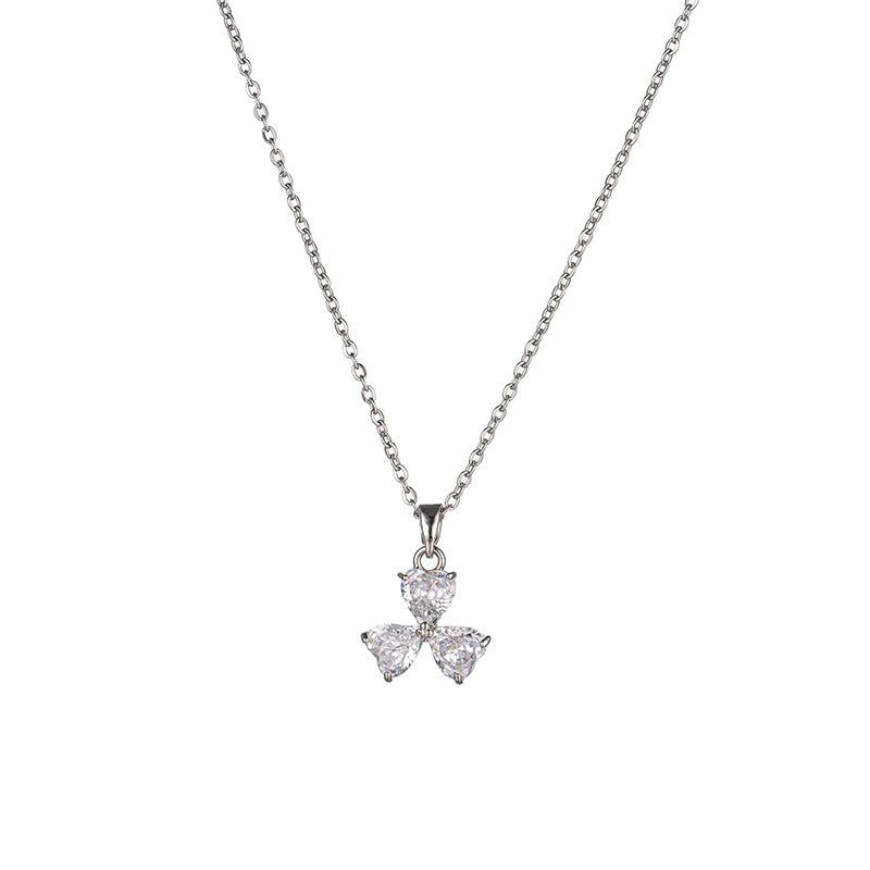 1 Pcs Three Hearts Clover Necklace Simple Rhinestone Pendant Delicate Clavicle Chain Women's Girls' Elegant Accessories