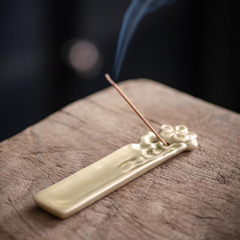 10.5CM Short Ceramic Incense Holder - Plum, Orchid, Bamboo, Chrysanthemum Design