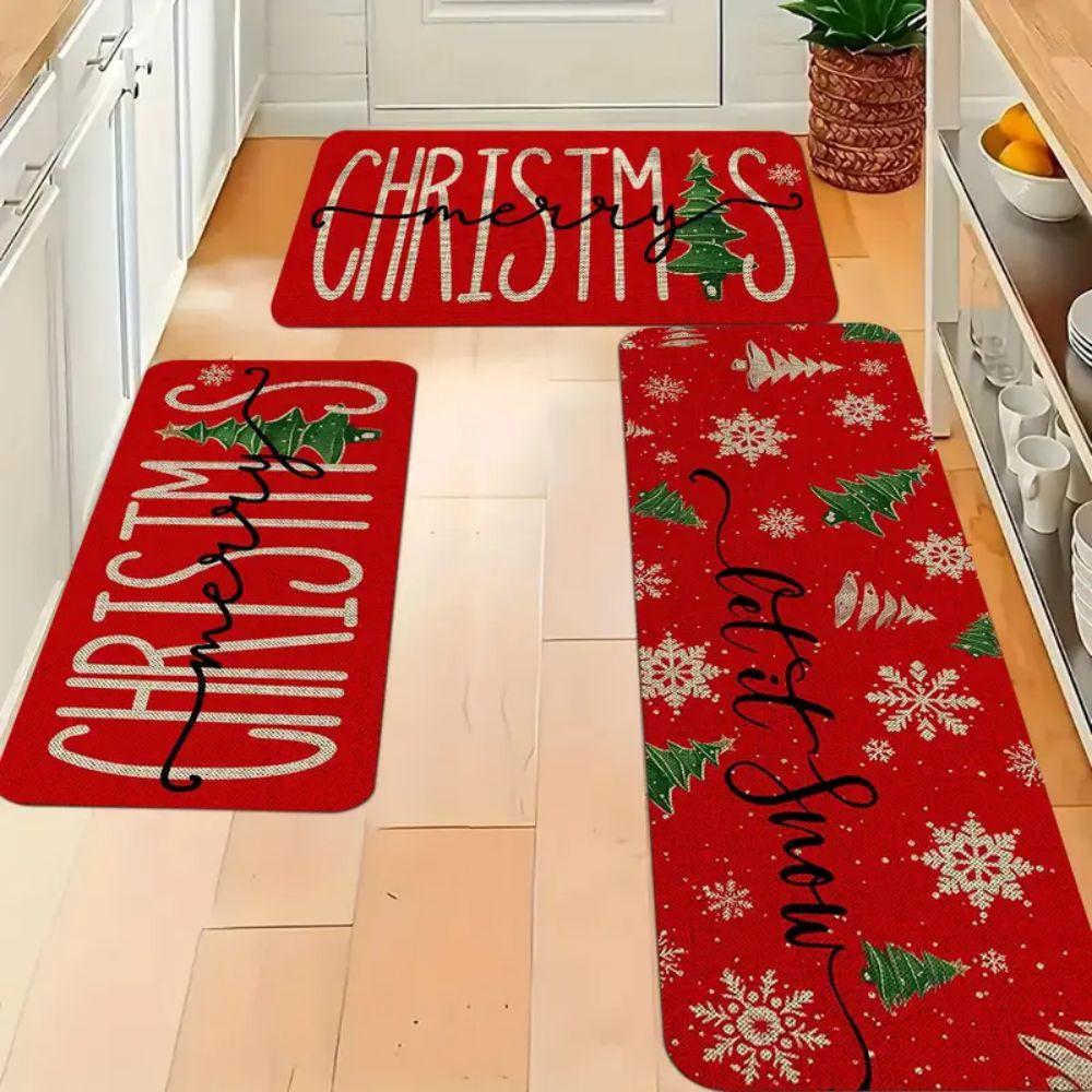 2/3 Stück Weihnachten Rot Festlich Teppich Heimdeko, Küchen- und Flurboden, Warm und Weich, Wasserabsorbierend und Schmutzabweisend