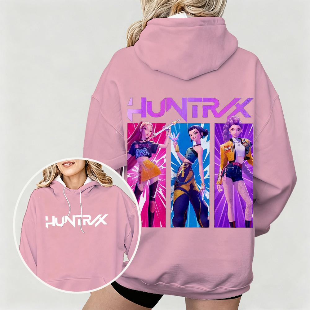 New Women's Oversized Hoodie with KPop Demon Hunters Animated Characters Print Dual-Side Art Design for Casual Daily Wear