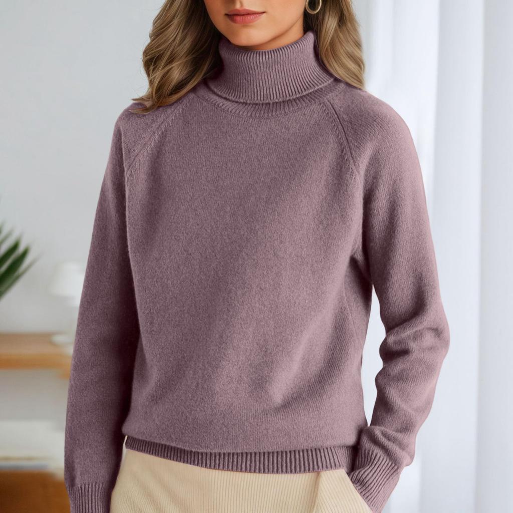 Women's Stand-up Collar Pullover Loose Thick Solid Color Turtleneck Knitted Base Sweater