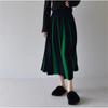 Women's High-Waist Knitted Pleated Skirt, Green, Medium To Long, Autumn/Winter 2023