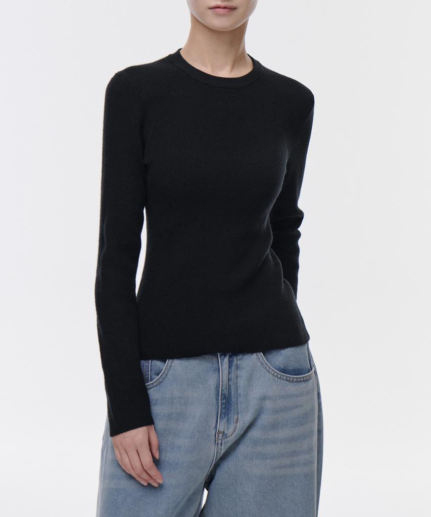 MUSINSA STANDARD WOMAN Women'S Ribbed Slim Crew Neck Knit [Black]