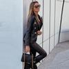 Damska Skórzana Kurtka PU z Długim Rękawem, Dwurzędowa, Jesień Zima, Modna, Osobista, Kurtka do Pracy, Vintage, Klapy, Szykowna, Streetwear