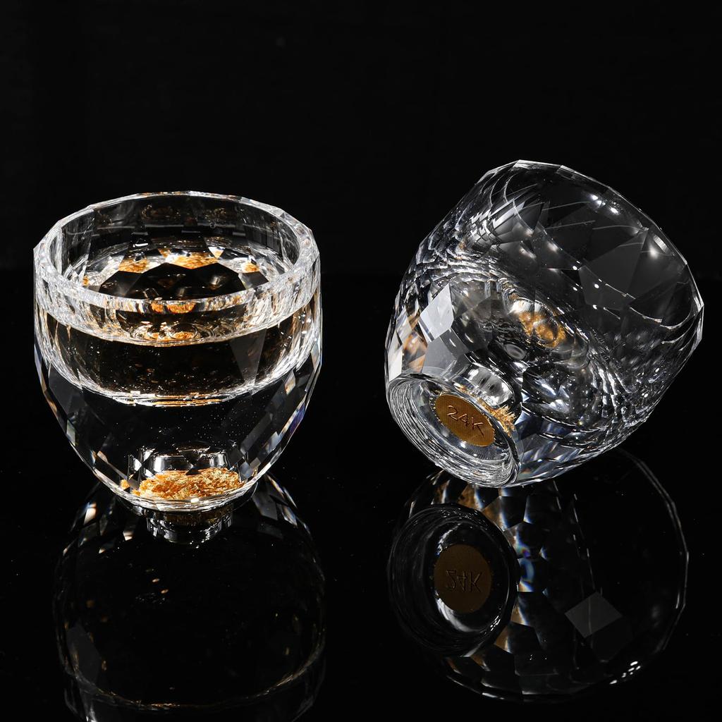 Handmade 1.7oz Crystal Shot Glasses/Whiskey Cups with 24K Gold Leaf, BPA & Lead-Free, Perfect for Décor & Gifts