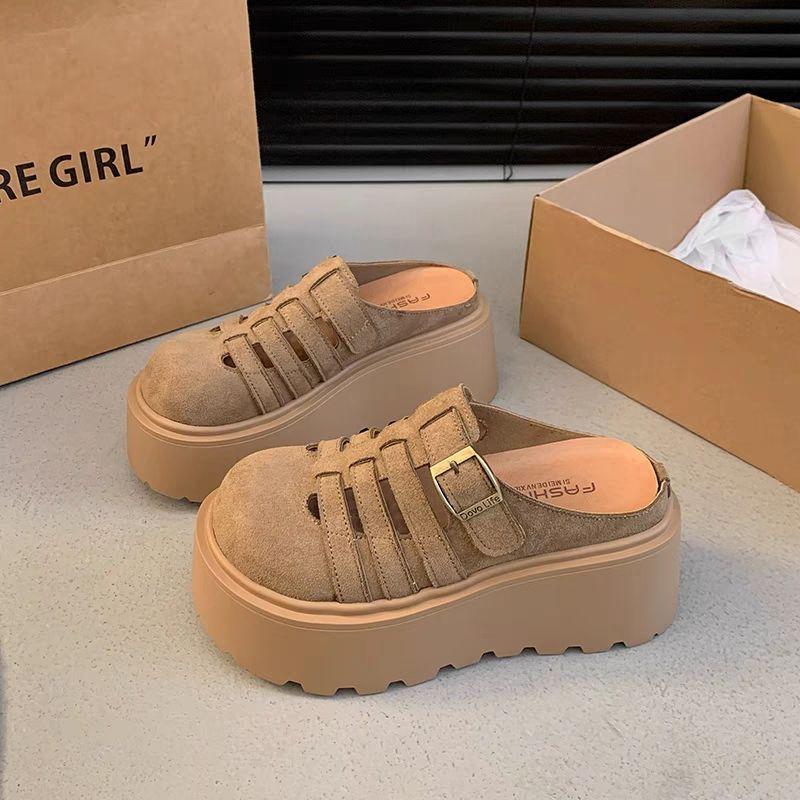 

Thick-soled spring muffin bag head slippers women s new small man increases height and pedals lazy single shoes 40