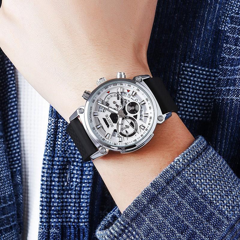 Fashion Large Dial Personalized Watch Men S Rubber Belt Calendar Temperament Three-Eye Multi-Function Men S Watch