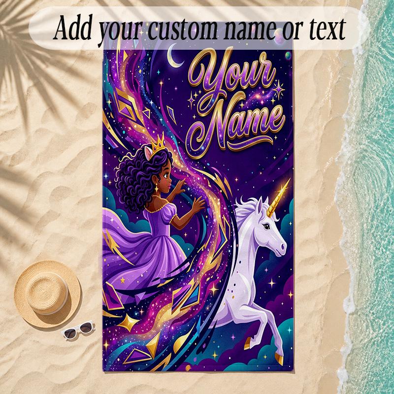 Unicorn Theme Soft Beach Towel Personalized Custom Name Text Towel Portable for Beach Pool Travel