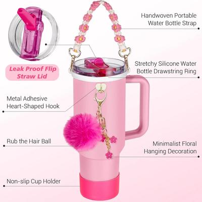 9pcs 40oz Tumbler Accessories for Stanley Cup Set Leak Proof Flip Straw Lid Water Bottle Handle Strap,Silicone Cup Boot Charms