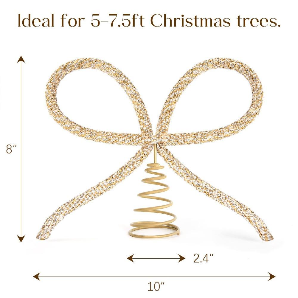 Rhinestone Bow Christmas Tree Topper Metal Gold/Silver Xmas Tree Ornament Decorative Props Extra Large Christmas Decoration