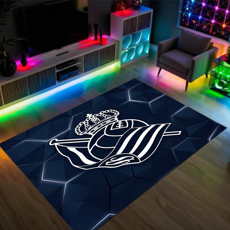 Real Sociedad FC Design Crystal Velvet Carpet Cozy Non?Slip Printed Rug For Bedroom Living Room Entrance