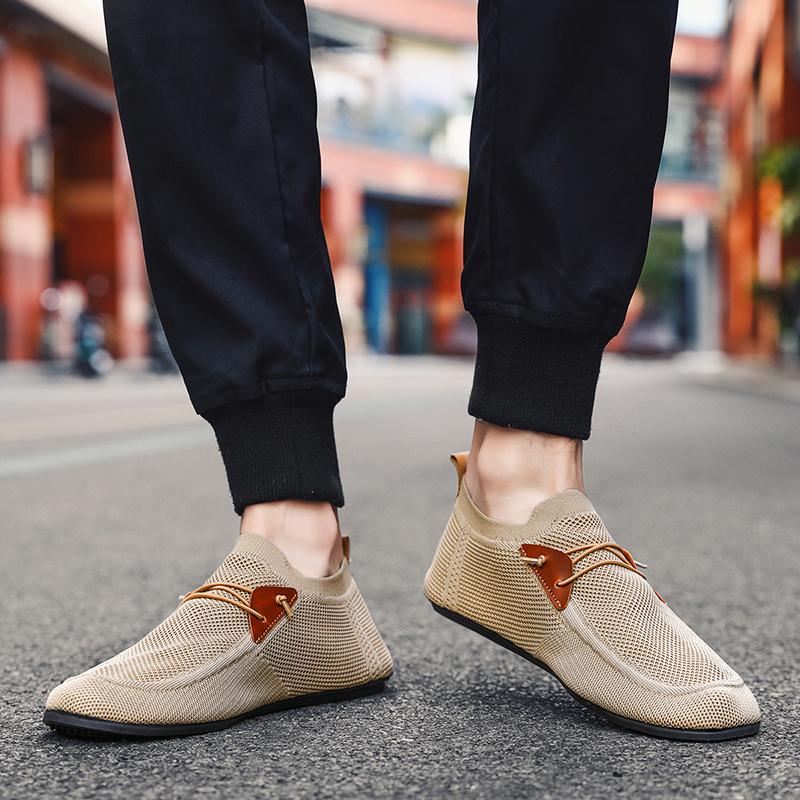 YRZL Casual Men's Shoes Summer Solid Color Mesh Breathable Flats Male Comfortable Lightweight Shoes Man Slip on Loafers for Men