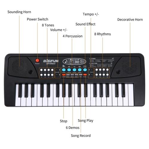 Btuty USB Electronic Organ, Electric Piano with Microphone, Black Digital Music Keyboard with Built-in Stereo Speaker, 16 Tones, 8 Rhythms, 6 Demo Son