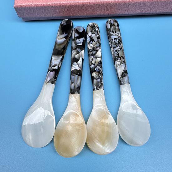 Lžička na zmrzlinu s akrylovou rukojetí Elegantní přírodní mušle Čajová lžička Dezertní káva Míchací lžička Unikátní stolní nádobí pro domácí večeře