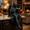 Gothic Dark Fantasy Figure, Reading Hooded Grim Reaper Statue, Halloween Resin Sitting Skeleton Figurine for Bookshelf Home Decor