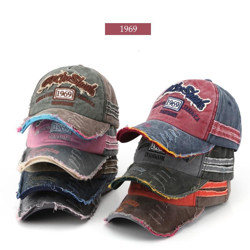 Hip Hop Washed Old Denim Pink Baseball Cap Female Ripped Retro Trendy Brand Letter Spring and Summer Cap Male